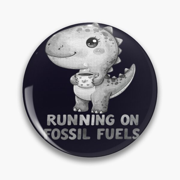 Item preview, Driving through the day on fossil fuels, Kawaii T-rex with coffee mug, black and white designed and sold by LiskoDesign.