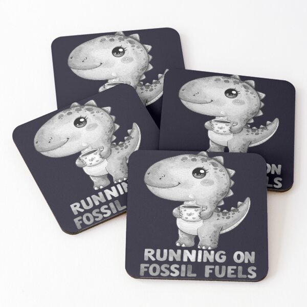 Item preview, Driving through the day on fossil fuels, Kawaii T-rex with coffee mug, black and white designed and sold by LiskoDesign.