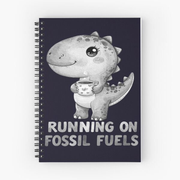 Item preview, Driving through the day on fossil fuels, Kawaii T-rex with coffee mug, black and white designed and sold by LiskoDesign.