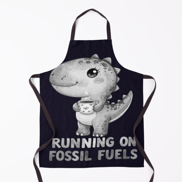 Item preview, Driving through the day on fossil fuels, Kawaii T-rex with coffee mug, black and white designed and sold by LiskoDesign.