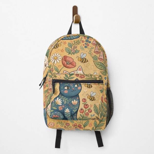 Item preview, Cottagecore Cats Wildflower Folk Art Pattern designed and sold by Iampoji.