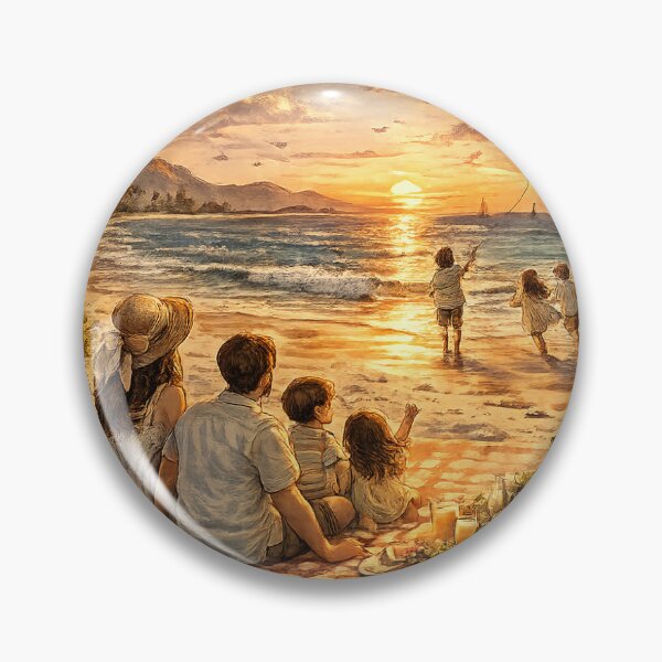 Artikelvorschau, Familien-Strandpicknick bei Sonnenuntergang – tropisches Urlaubsdesign entworfen und verkauft von NestDesigns01.
