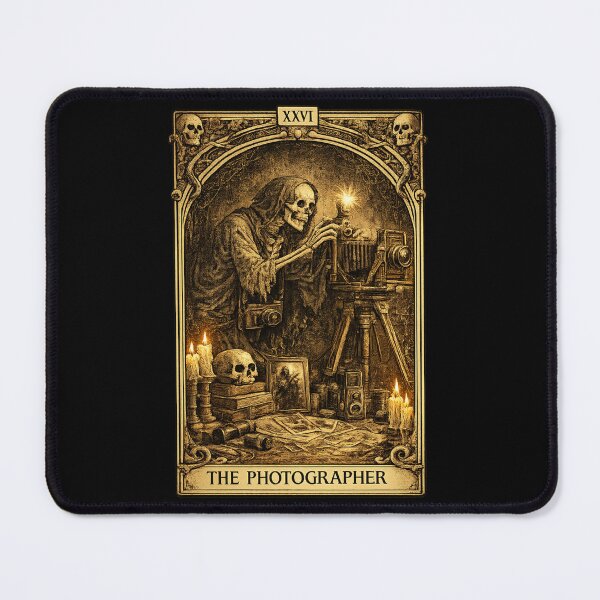 Item preview, The Photographer Tarot Card | Gothic Grim Reaper Vintage Camera Art | Dark Fantasy Death Tarot Illustration designed and sold by zenithviv.