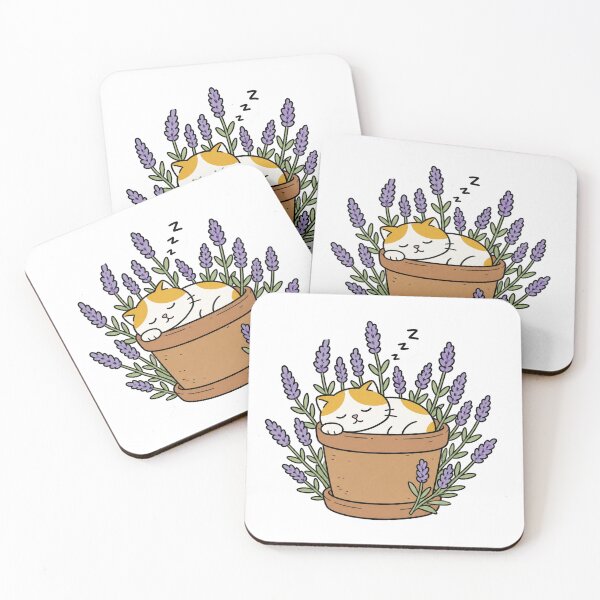 Item preview, Sleeping Cat in Lavender Pot Cute Cozy Sticker designed and sold by TheCozyBurrow.