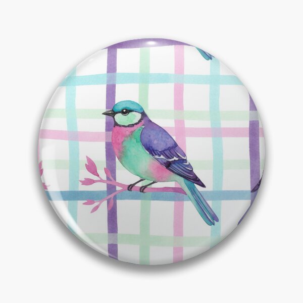 Item preview, Watercolor Pastel Birds on Colorful Plaid  designed and sold by wissal.studio.