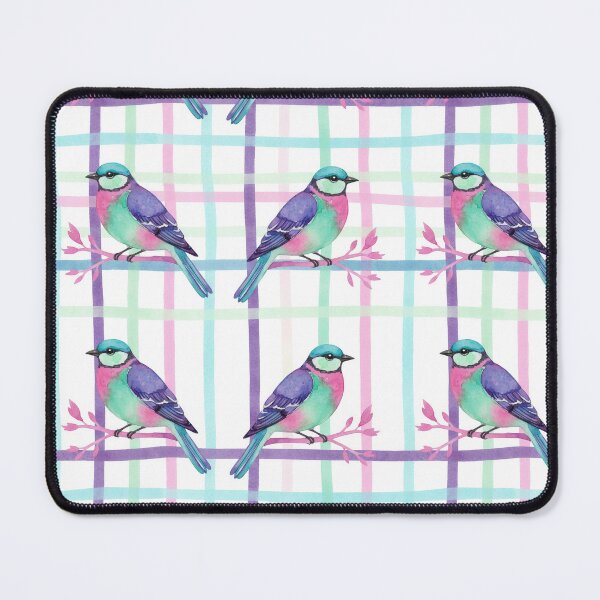 Item preview, Watercolor Pastel Birds on Colorful Plaid designed and sold by wissal.studio.