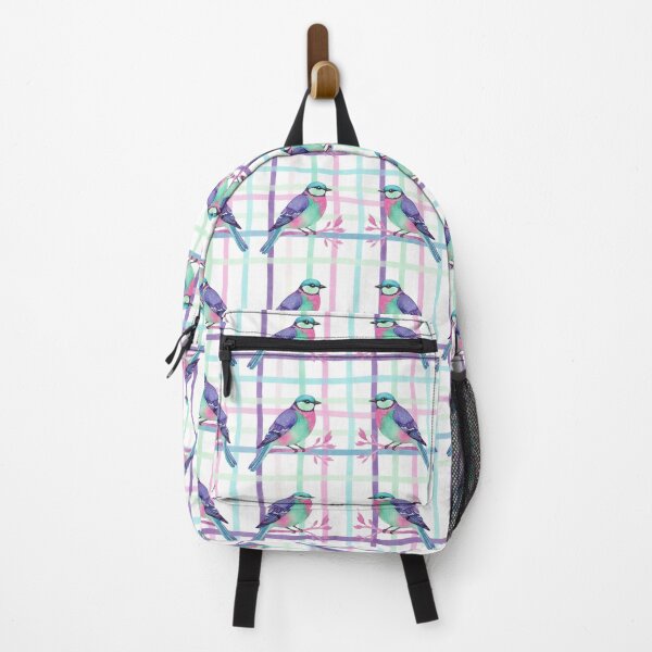 Item preview, Watercolor Pastel Birds on Colorful Plaid designed and sold by wissal.studio.