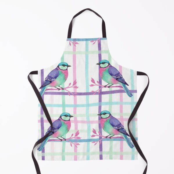 Item preview, Watercolor Pastel Birds on Colorful Plaid designed and sold by wissal.studio.
