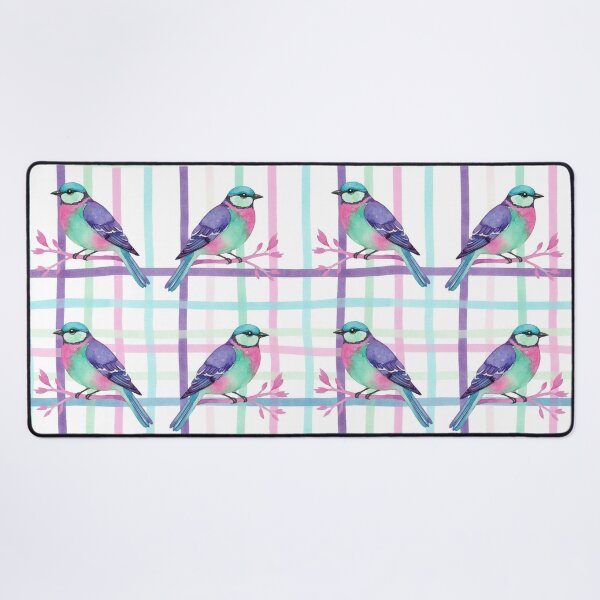 Item preview, Watercolor Pastel Birds on Colorful Plaid designed and sold by wissal.studio.