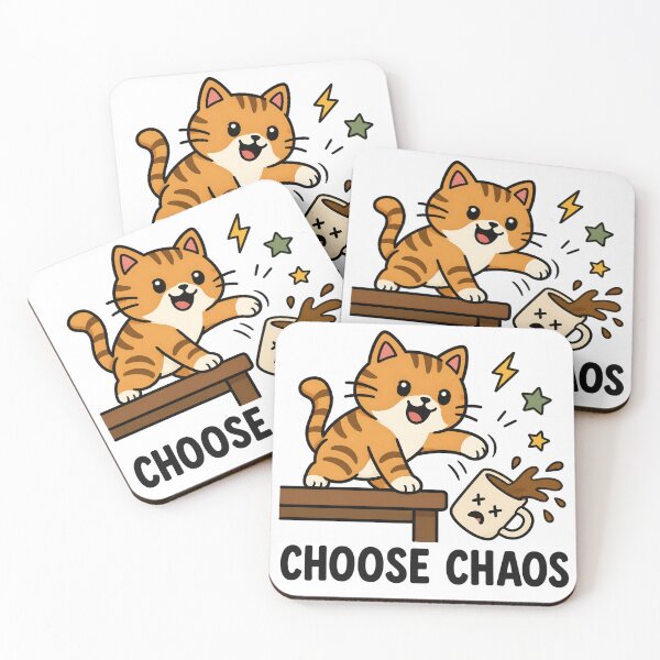 Item preview, Choose Chaos Orange Tabby Cat Funny Coffee Design designed and sold by StitchAndSnarkCo.