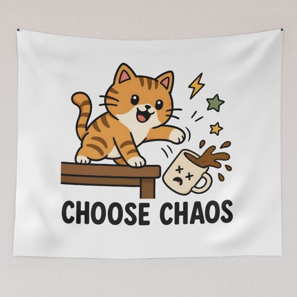 Item preview, Choose Chaos Orange Tabby Cat Funny Coffee Design designed and sold by StitchAndSnarkCo.