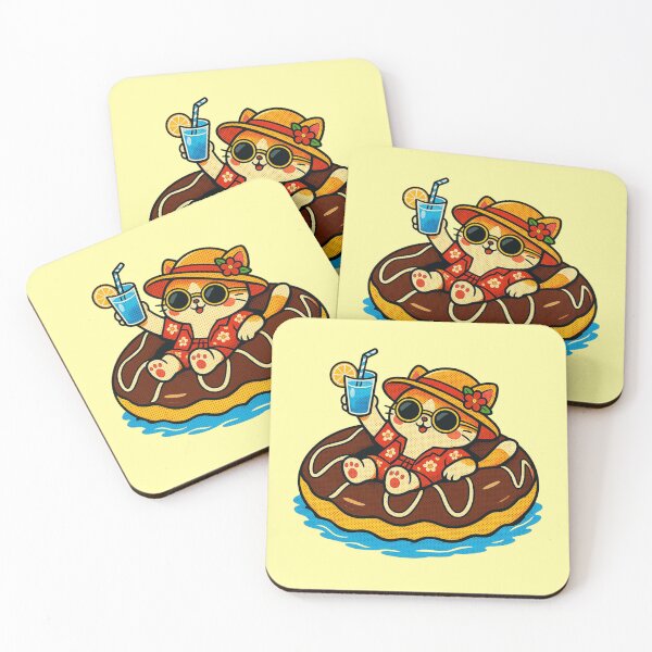 Item preview, Cute Cat on Chocolate Donut Float | Summer Kawaii Cat Vacation designed and sold by Eathusiast.