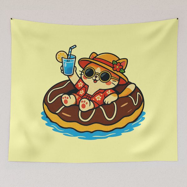 Item preview, Cute Cat on Chocolate Donut Float | Summer Kawaii Cat Vacation designed and sold by Eathusiast.