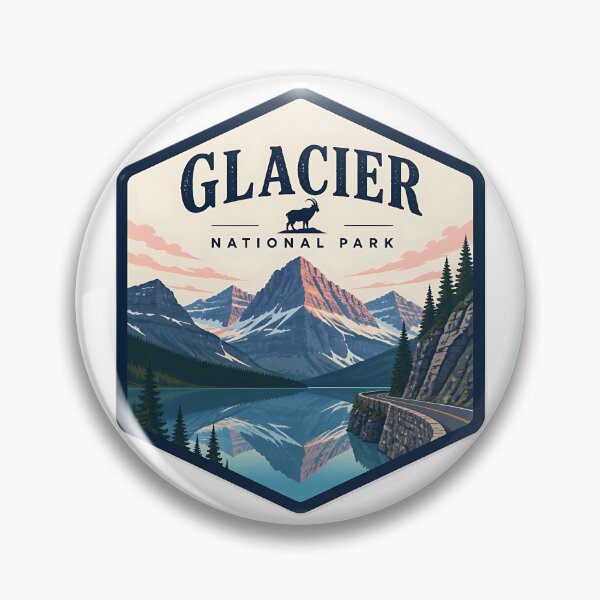 Item preview, Glacier National Park Vintage Hiking Travel Badge designed and sold by TravelersGems.