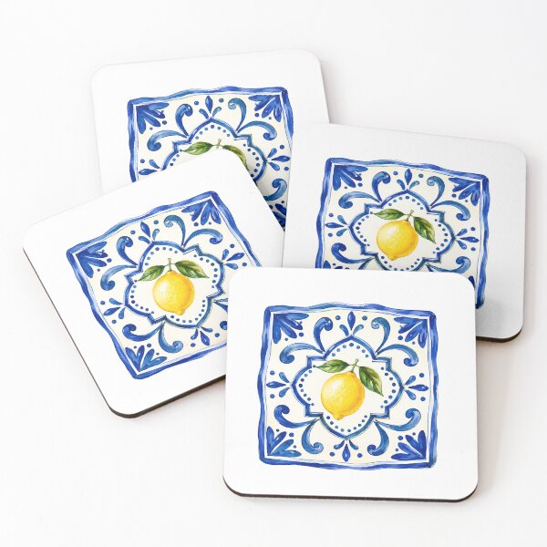 Item preview, Mediterranean Lemon Tile Watercolor Illustration designed and sold by bloomave.