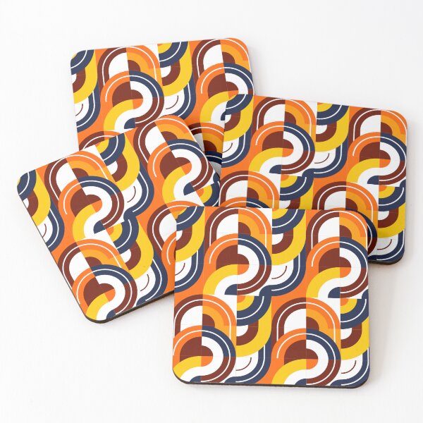 Item preview, Retro 70s Swirl Arc Interlocking Pattern Orange Navy Brown Bold Graphic T-Shirt designed and sold by DERA RAY.