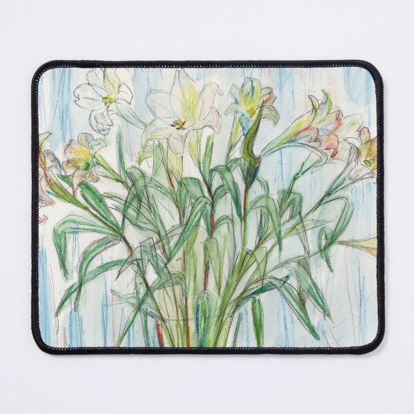 Item preview, White Lilies in Glass Vase – Soft Botanical Colored Pencil Illustration designed and sold by Dina's Fine Arts.