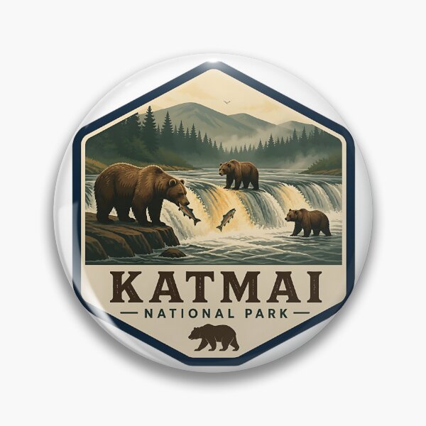 Item preview, Katmai National Park Vintage Wildlife Travel Badge designed and sold by TravelersGems.