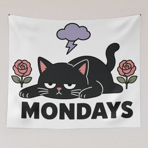 Item preview, Mondays Black Cat Lazy Storm Cloud Funny Design  designed and sold by StitchAndSnarkCo.