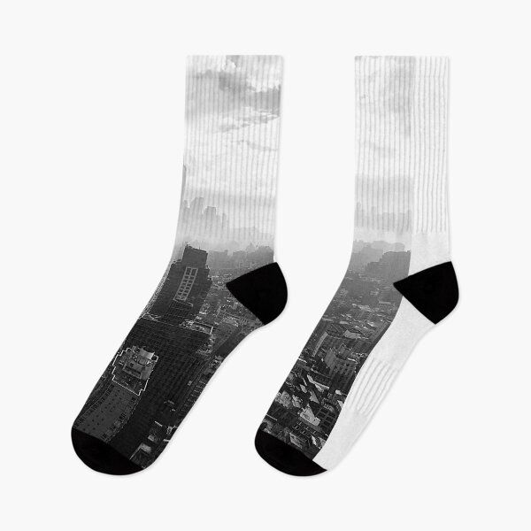 Item preview, New York City - Manhattan skyline above the clouds in fog black and white photograph designed and sold by Astrid Arkhangelsky.