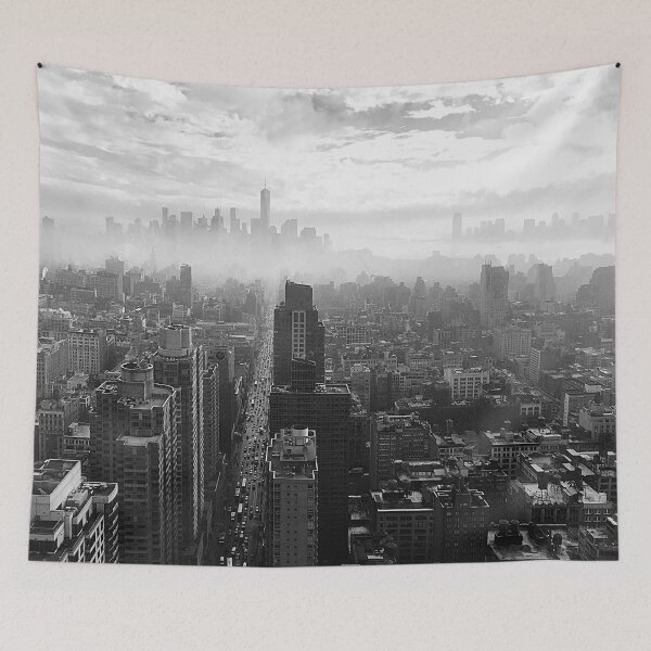 Item preview, New York City - Manhattan skyline above the clouds in fog black and white photograph designed and sold by Astrid Arkhangelsky.