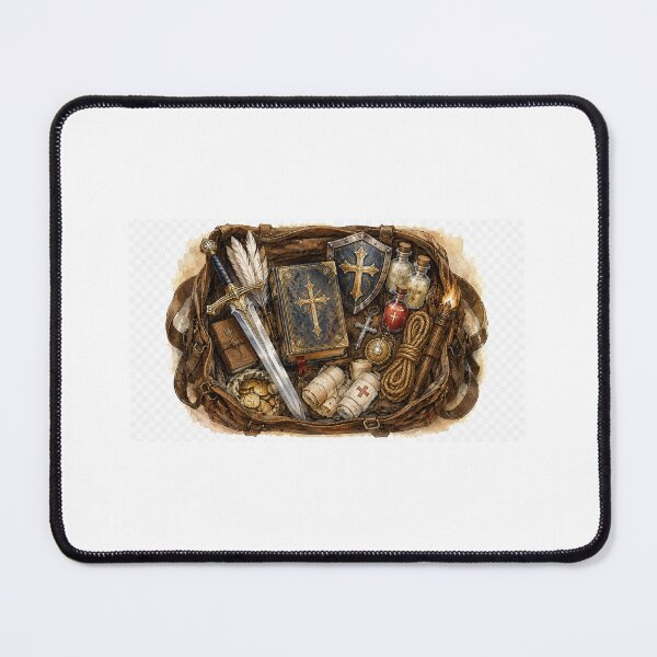 Item preview, Paladin Backpack Fantasy Inventory Flat Lay designed and sold by Griad482.