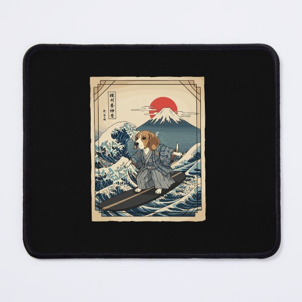 Item preview, Beagle Surfing Great Wave Japanese Dog Surfer designed and sold by PopStars1993.