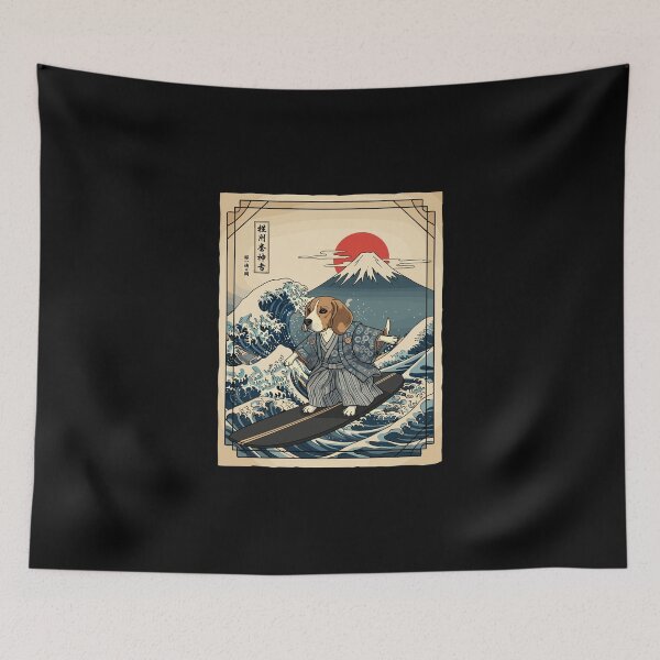 Item preview, Beagle Surfing Great Wave Japanese Dog Surfer designed and sold by PopStars1993.