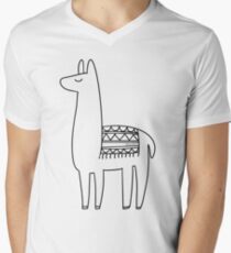 llama black and white minimalistic Men's V-Neck T-Shirt