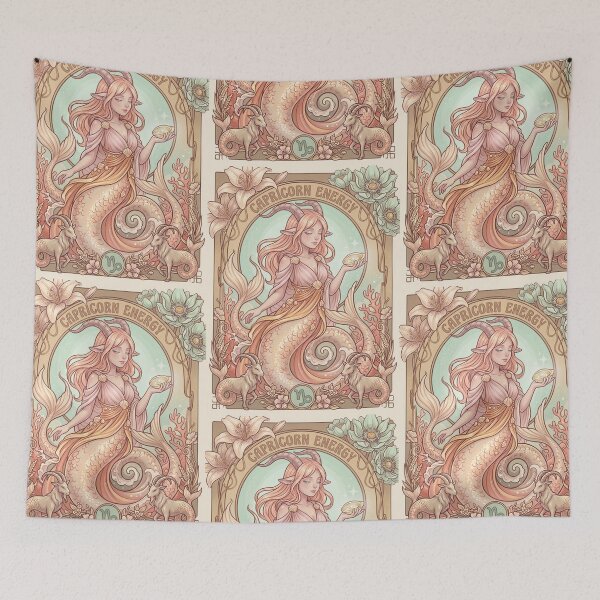 Item preview, Capricorn Energy Anime Mermaid Goddess – Zodiac Astrology Celestial Horoscope Wall Art Print designed and sold by RSDigitalPrintDesign.