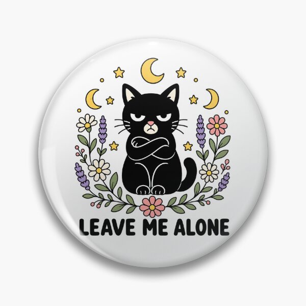 Item preview, Leave Me Alone Black Cat Witchy Moon Floral Design designed and sold by StitchAndSnarkCo.