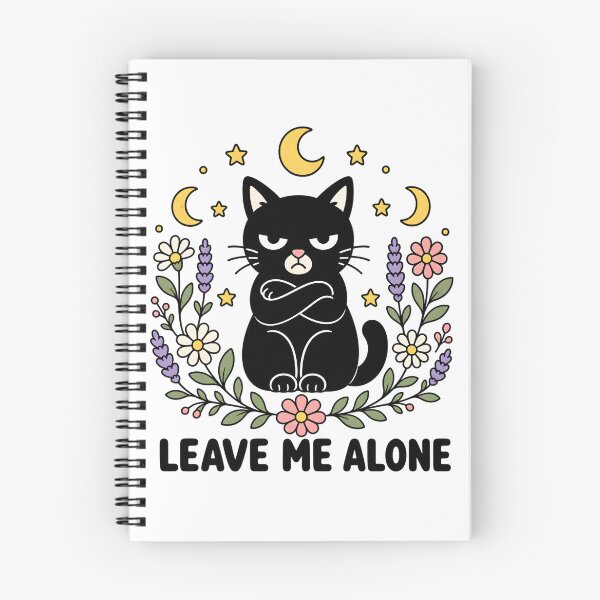 Item preview, Leave Me Alone Black Cat Witchy Moon Floral Design designed and sold by StitchAndSnarkCo.