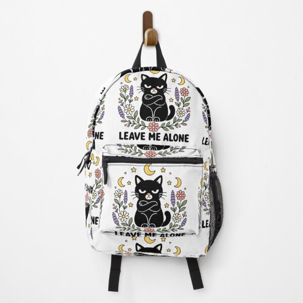 Item preview, Leave Me Alone Black Cat Witchy Moon Floral Design designed and sold by StitchAndSnarkCo.