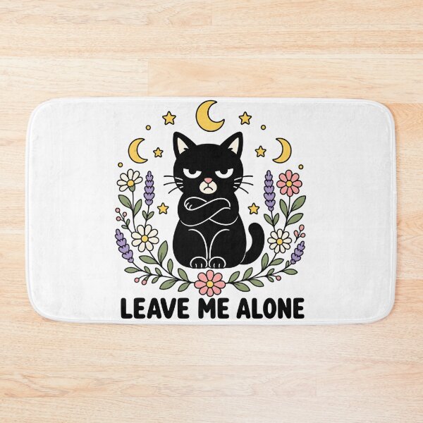 Item preview, Leave Me Alone Black Cat Witchy Moon Floral Design designed and sold by StitchAndSnarkCo.