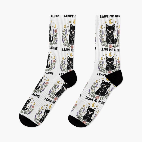Item preview, Leave Me Alone Black Cat Witchy Moon Floral Design designed and sold by StitchAndSnarkCo.