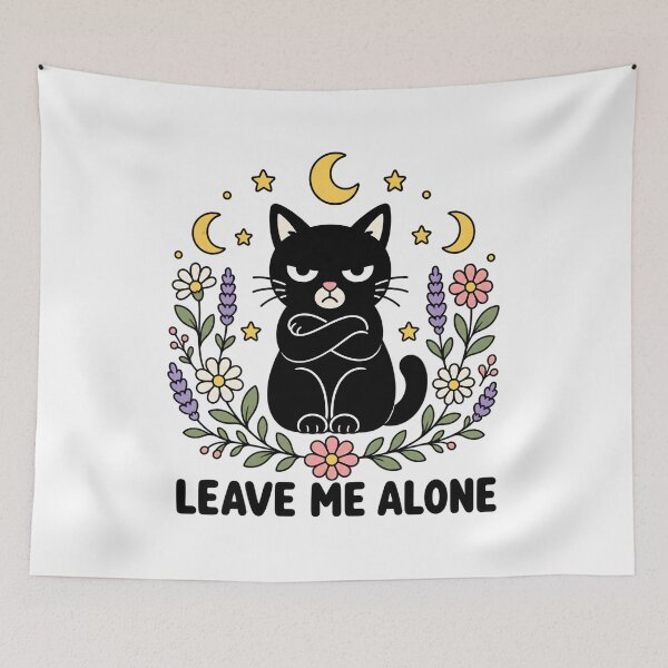 Item preview, Leave Me Alone Black Cat Witchy Moon Floral Design designed and sold by StitchAndSnarkCo.