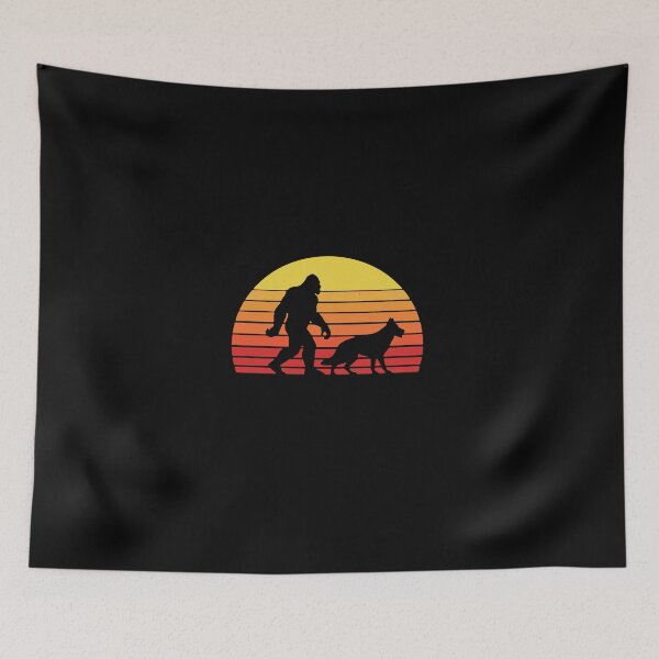 Item preview, Bigfoot Sasquatch Dog Walker Retro Sunset Hiker designed and sold by PopStars1993.