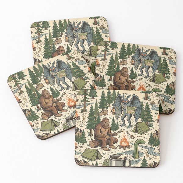 Item preview, Funny Bigfoot & Mothman Camping Cryptid Pattern designed and sold by 0Zetgest.
