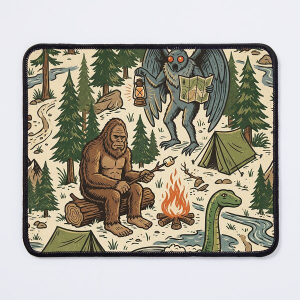 Item preview, Funny Bigfoot & Mothman Camping Cryptid Pattern designed and sold by 0Zetgest.