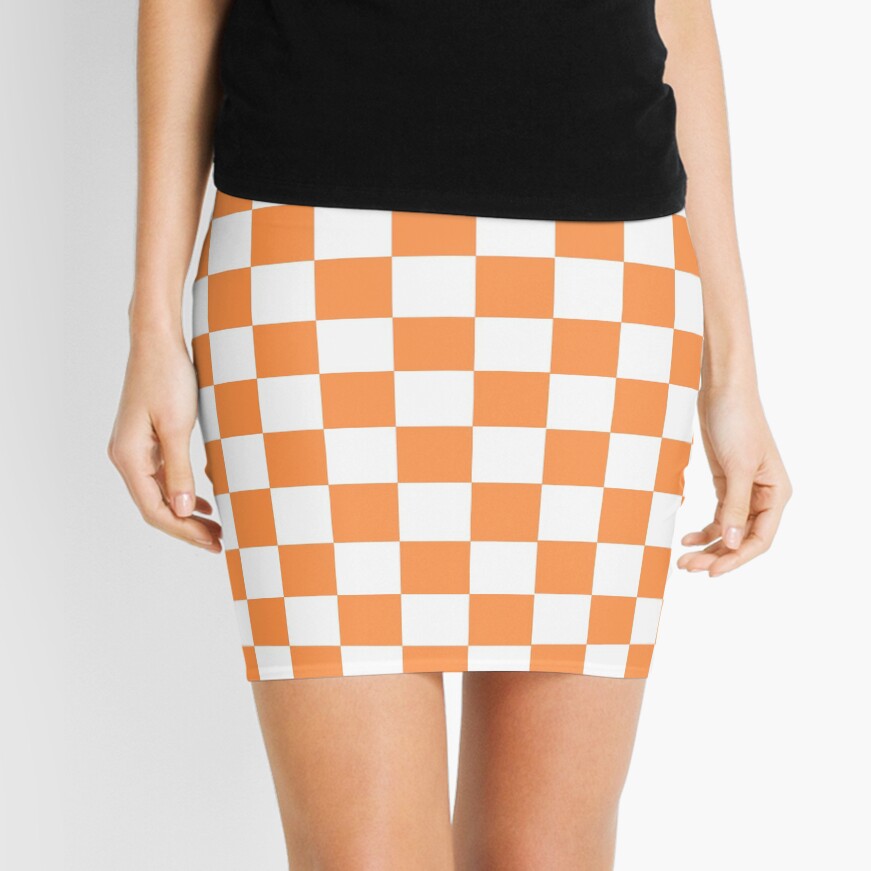 Orange And White Checkered Print Mini Skirt