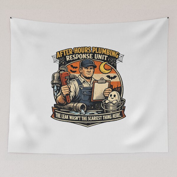 Item preview, After-Hours Plumbing Response Unit Halloween designed and sold by Concrete Coffee Studio.
