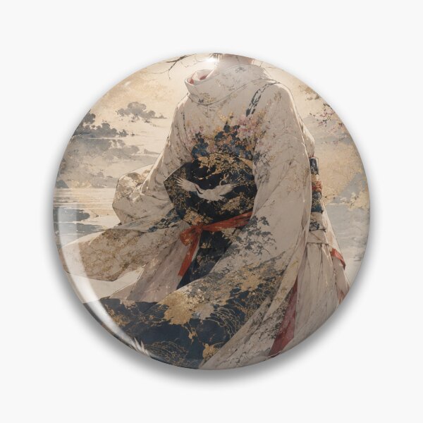 Item preview, Japanese Crane Wall Art, Silent Crane Horizon, Ethereal Kimono Woman with White Fox, Moonlit Wabi-Sabi Decor, Indigo Gold Japanese Fantasy Illustration designed and sold by UkiyoeFusion.