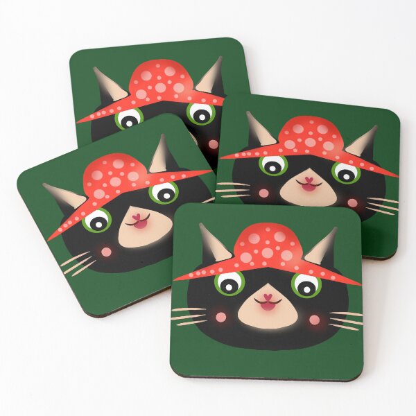Item preview, Cute Black Cat in Mushroom Hat | Whimsical Cottagecore Kitty | Hand Drawn Woodland Illustration designed and sold by HopeAndHustle.