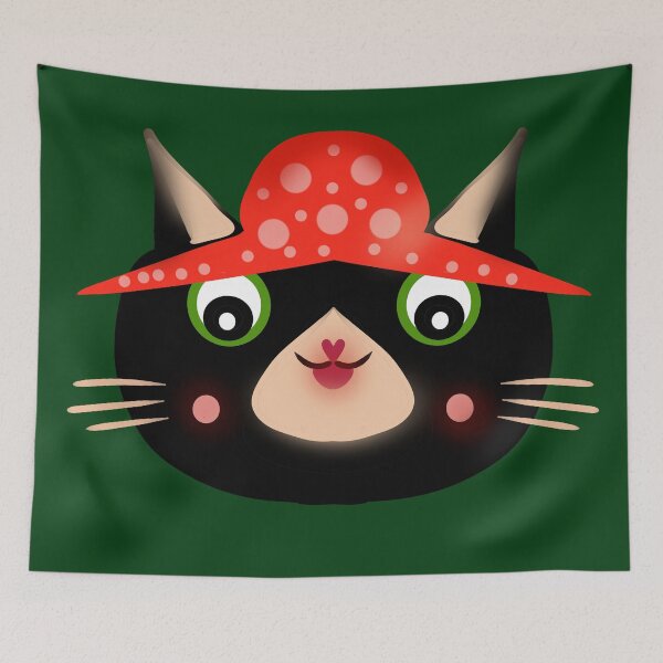 Item preview, Cute Black Cat in Mushroom Hat | Whimsical Cottagecore Kitty | Hand Drawn Woodland Illustration designed and sold by HopeAndHustle.