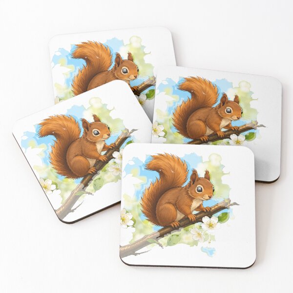 Item preview, Charming Illustrated Red Squirrel on Flowering Branch designed and sold by BLUESKY11a.