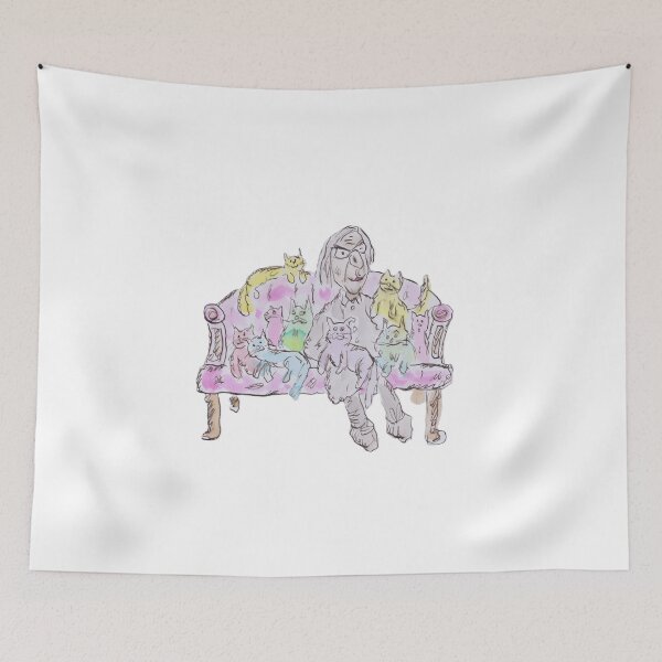 Item preview, Mad cat lady sitting with her many cats designed and sold by Inky Fingers Illustrations.