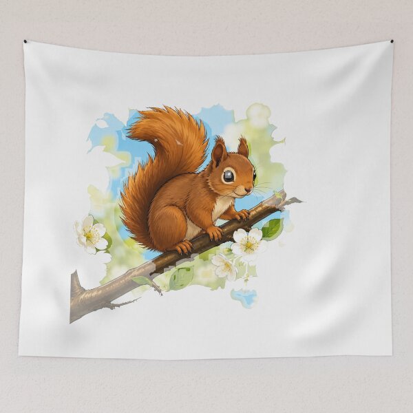 Item preview, Charming Illustrated Red Squirrel on Flowering Branch designed and sold by BLUESKY11a.