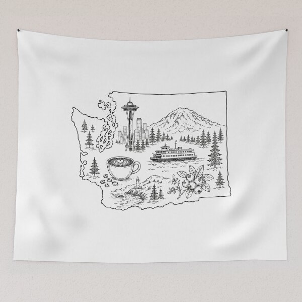 Item preview, Washington State Sublimation, Washington Map, Seattle Tumbler Wrap, Washington Doodle designed and sold by oddbrick-parade.