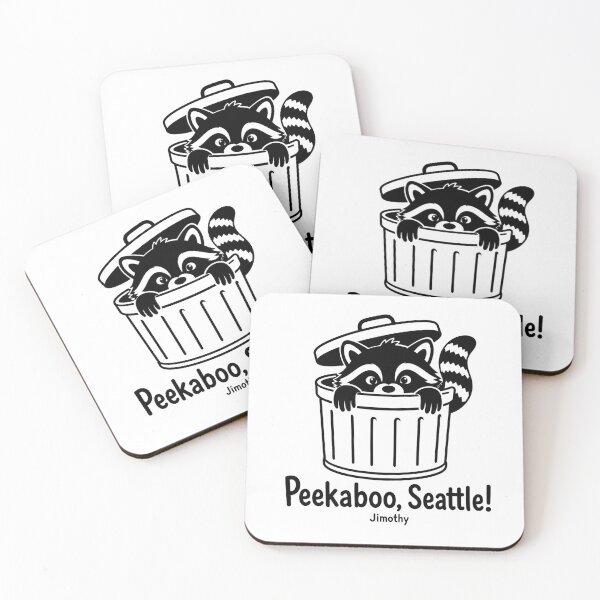 Item preview, Peekaboo Seattle Cute Raccoon Jimothy Trash Can designed and sold by TSshirtShoppe.