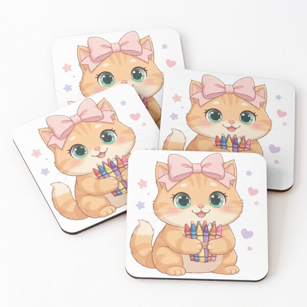 Item preview, Cute Cat Holding Colorful Crayons Set designed and sold by Luna's World - Moody Vibes Studio.